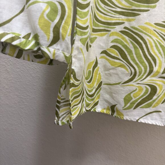 David Brooks Women's Small 100% Linen Blouse Tropical Bohemian Green Shades - Picture 4 of 9